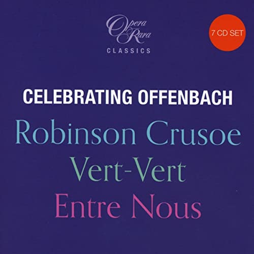 CD cover for “Celebrating Offenbach” with opera titles in colorful text.