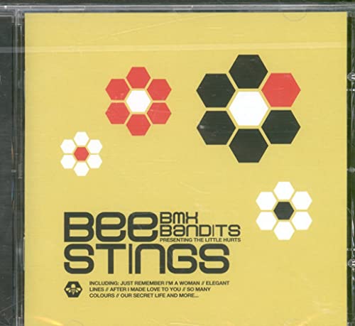CD case for "BMX Bandits - Bee Stings" with honeycomb and flower graphics.