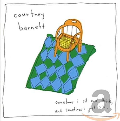 Album cover for Courtney Barnett featuring a chair on a patterned blanket.