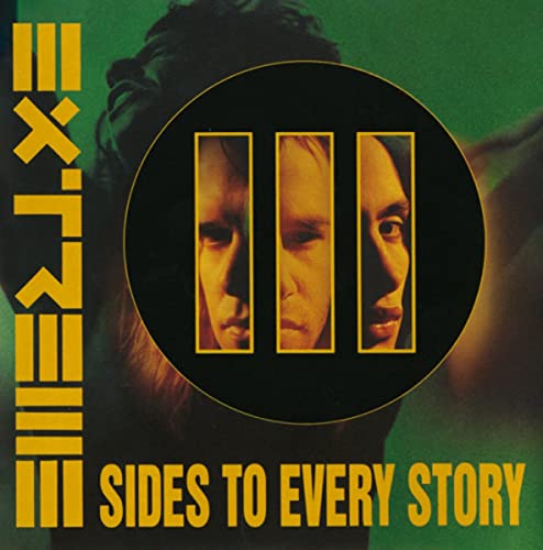 CD cover for Extreme’s “III Sides To Every Story” featuring band members’ faces.