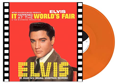 Orange vinyl record with album cover featuring Elvis Presley’s portrait.