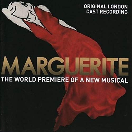 CD cover for “Marguerite” musical, featuring a red dress and gold text.