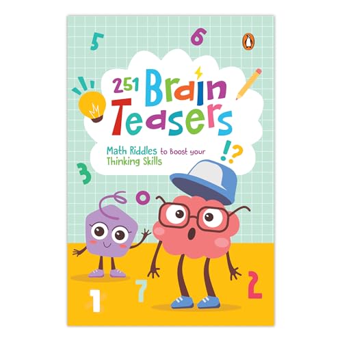 Book cover with cartoon characters and numbers, titled "251 Brain Teasers.