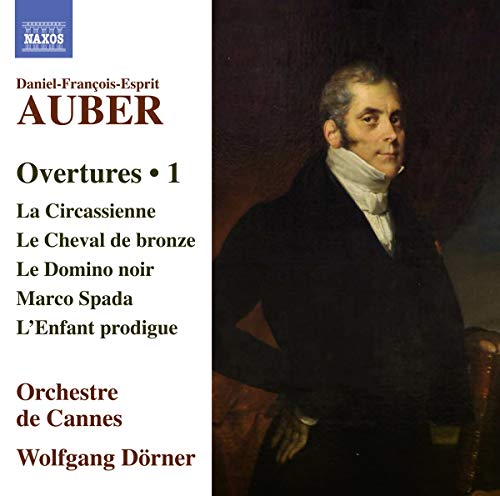 CD cover: portrait of Daniel-François-Esprit Auber with red text listing overtures.