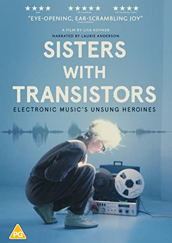 DVD cover for “Sisters With Transistors” featuring a woman and vintage audio equipment.