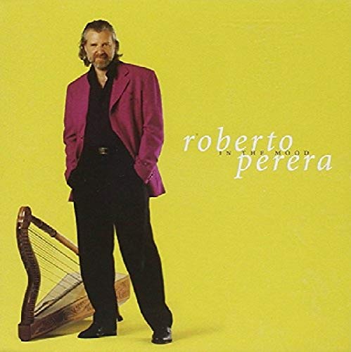 Roberto Perera album cover featuring a man in a suit with a harp.