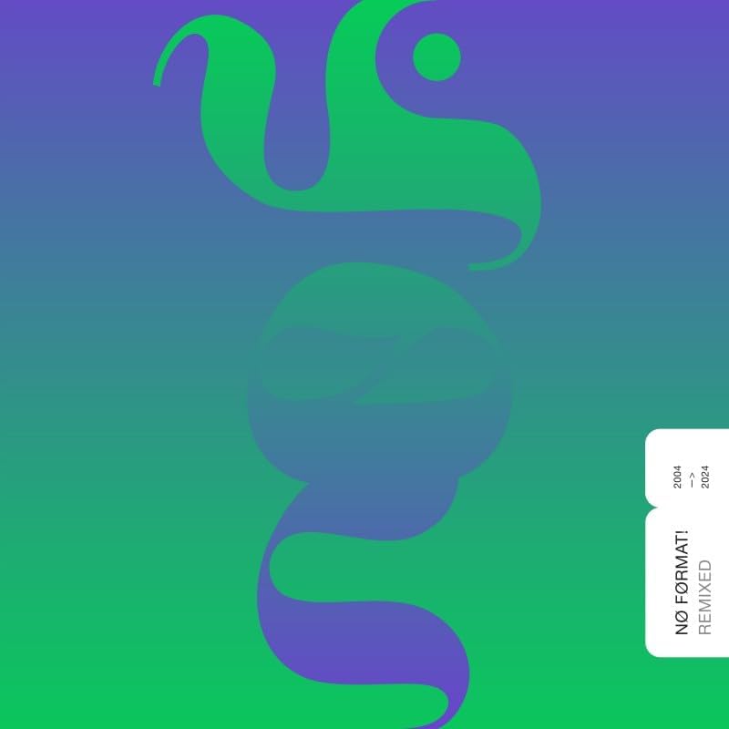 Album cover with abstract purple and green shapes, text “NO FORMAT! REMIXED”.