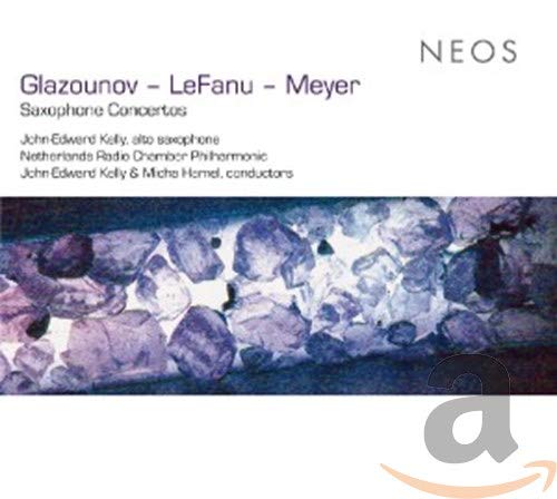 CD cover for saxophone concertos by Glazounov, LeFanu, and Meyer.