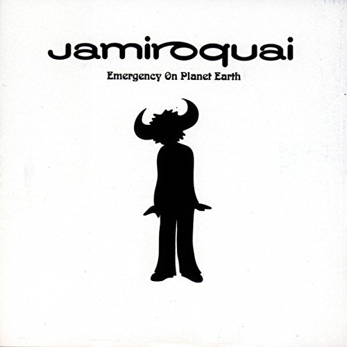 Jamiroquai Emergency On Planet Earth album cover featuring a black silhouette of a buffalo-man.