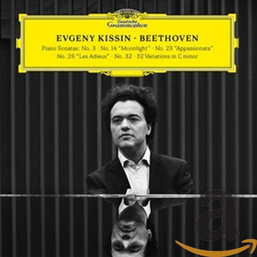 Evgeny Kissin Beethoven CD cover with pianist portrait and yellow label.