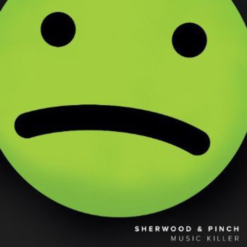 Lime green smiley face with a frowning mouth, album cover art.