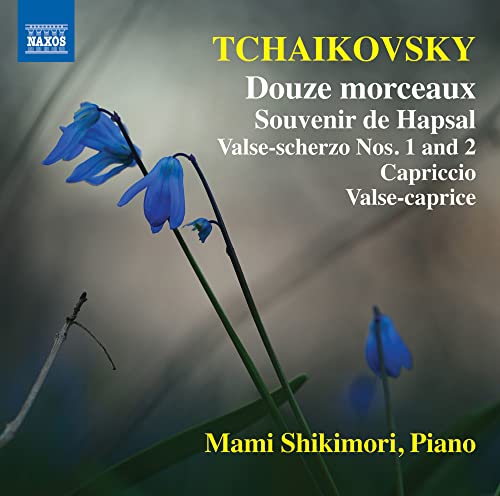 CD cover featuring blue flowers and text: Tchaikovsky, Mami Shikimori, Piano.