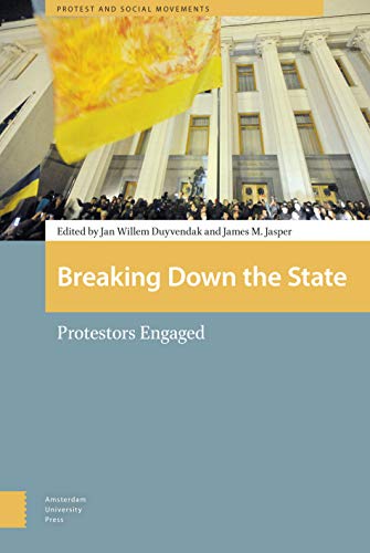 Book cover depicting protestors with a raised flag in front of a building.