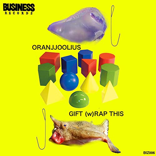 Yellow background with toy blocks, fish, and hooks surrounding album title.