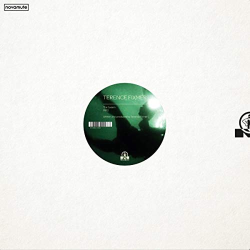 Dark green vinyl record label for Terence Fixmer’s “Swarm” with text.