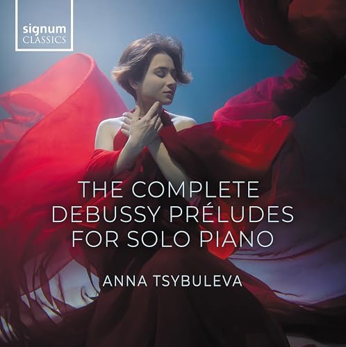 CD cover featuring pianist Anna Tsybuleva in red fabric, text details album title.