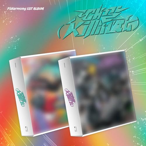 P1harmony's "Killin It" album cover with three CD cases in a colorful, blurred design.