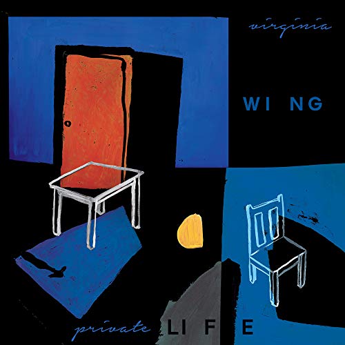 CD cover: abstract painting of a room with chairs and an orange sphere.