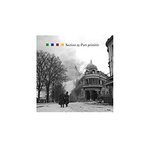 Black and white CD cover with building, trees, and figures.