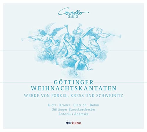 CD cover: Angels playing instruments in blue, text “Gottinger Weihnachtskantaten.”