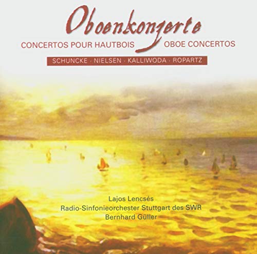 CD cover for oboe concertos by Lencses, with a seascape background.