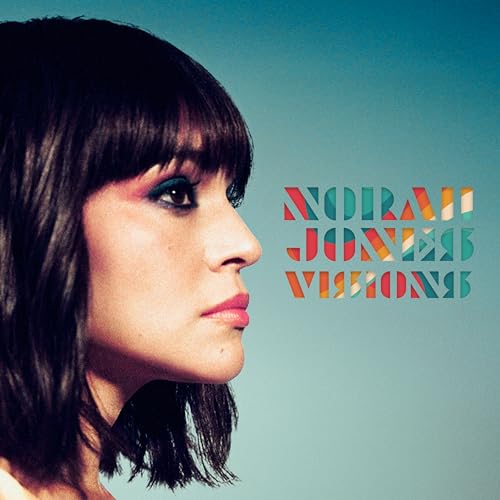 Norah Jones album cover, profile portrait with colorful text.