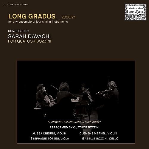 CD cover for Sarah Davachi’s “Long Gradus” featuring a string quartet in silhouette.