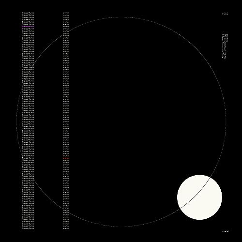 Black album cover with white text, a circle, and a small white sphere.
