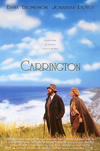 Carrington" DVD cover: Emma Thompson and Jonathan Pryce in a coastal landscape.