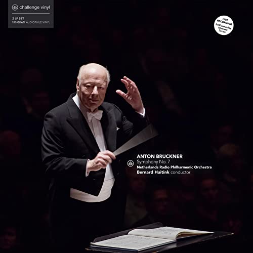 Conductor Bernard Haitink with orchestra, album cover for Bruckner’s Symphony No. 7.