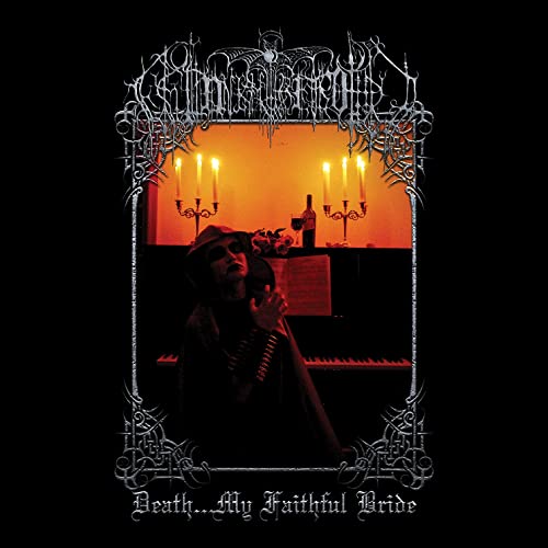 Dark album cover with ornate frame, candles, and a cloaked figure.