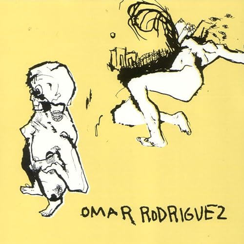 Yellow album cover with black ink drawings of figures and text.