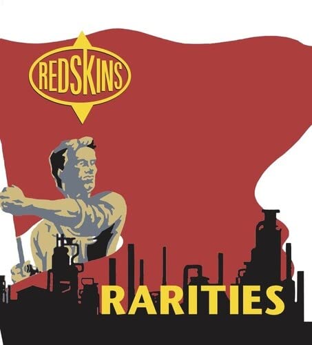 Album cover for "Rarities" featuring a man before a red flag and factories.
