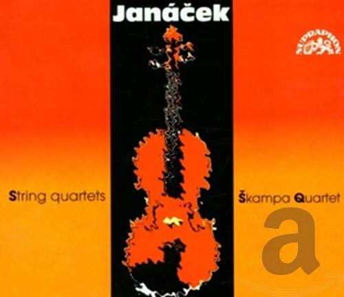 CD cover: orange and black abstract cello image, Skampa Quartet.