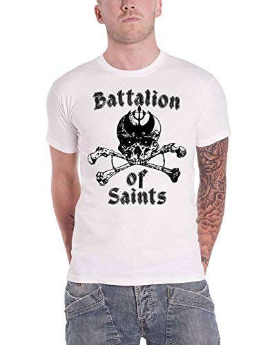 Battalion Of Saints T Shirt Skull and Crossbones Band Logo Official Mens White S
