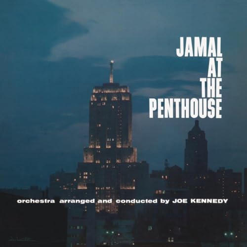 CD cover for Ahmad Jamal’s “Jamal At The Penthouse” with a city skyline.