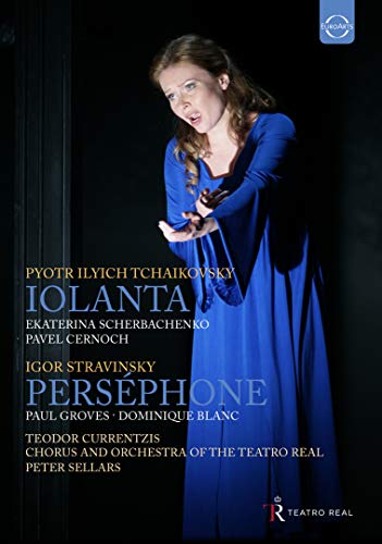 DVD cover featuring a soprano in blue, with opera titles “Iolanta” and “Perséphone”.