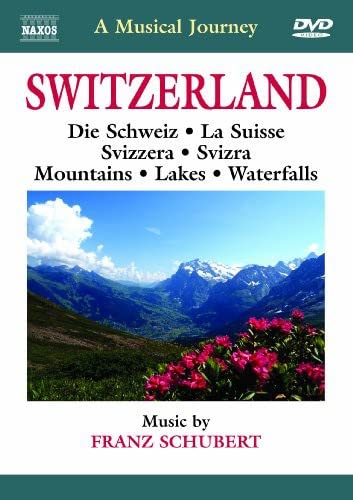 DVD cover for "Switzerland," featuring mountains, flowers, and text.