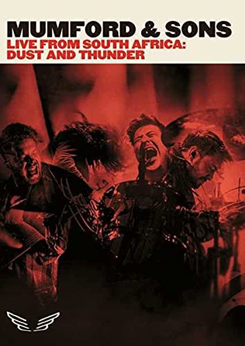 Mumford & Sons performing live on stage, red lighting, DVD cover.