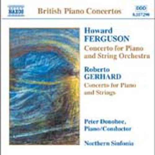 CD cover for British Piano Concertos by Ferguson and Gerhard, featuring abstract art.