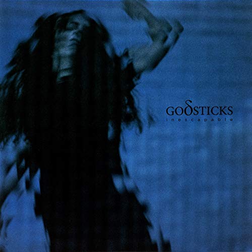Blue album cover with blurry image of a person and band name "Godsticks".