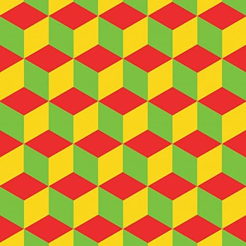 Geometric pattern of red, yellow, and green isometric cubes.