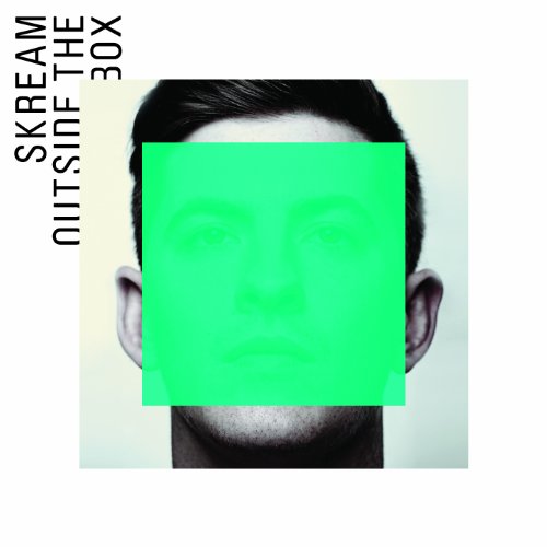 Album cover for Skream’s “Outside The Box” featuring a man’s face and green square.