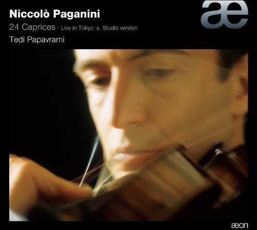 Close-up of violinist Tedi Papavrami playing, CD cover for Paganini’s 24 Caprices.
