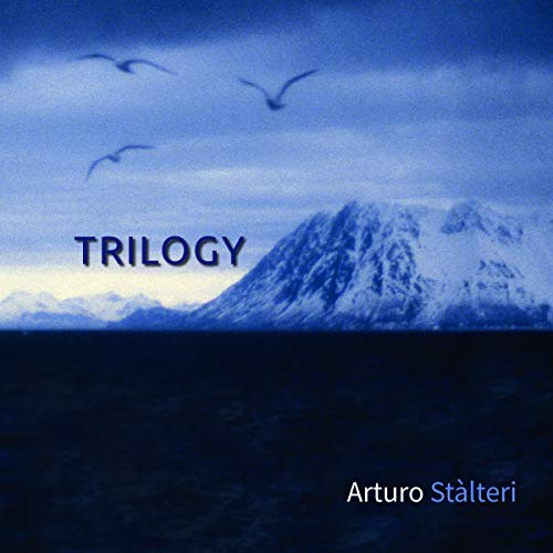CD cover: snowy mountains, dark water, birds, and text “Trilogy” and artist name.