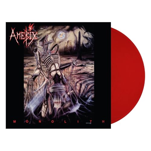 Amebix āMonolithā vinyl record with red disc and dark cover art.