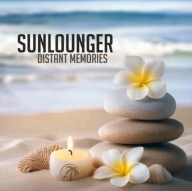 CD cover: stacked stones, flowers, candle, beach, and text “Sunlounger”.
