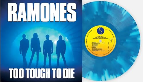 Ramones “Too Tough To Die” vinyl record with blue and white swirl.