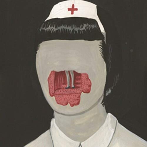 Painted image of a person in a nurse’s cap with a distorted mouth.