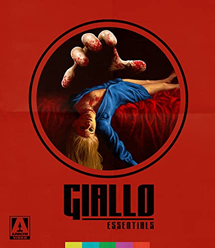 Blu-ray cover for "Giallo Essentials" featuring a bloody hand and woman.